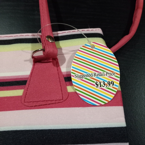 Stripped pink, green, black, white purse - Picture 2 of 5
